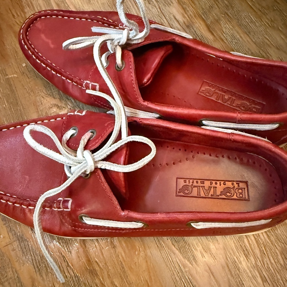 BOTALO Red White Red Leather Boat Shoes New england Summer Angler Fisherman - Picture 6 of 8
